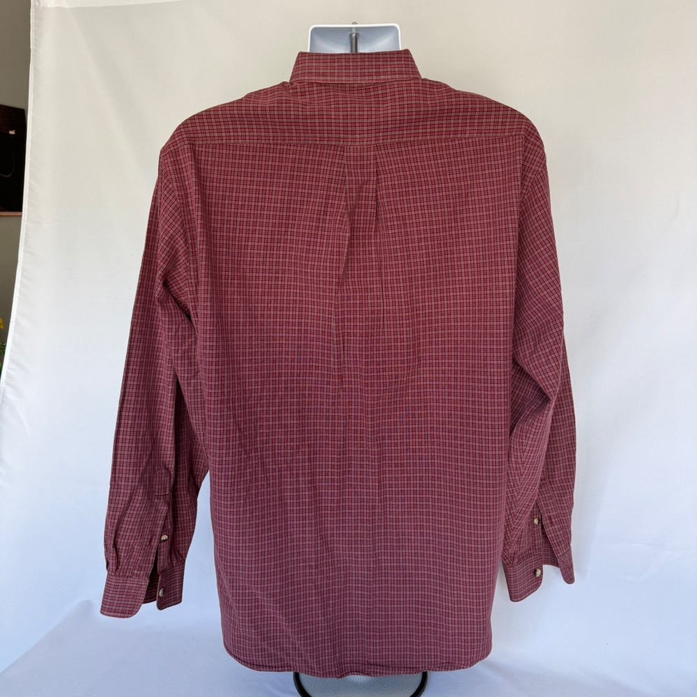 LL Bean Mens Red Grey Micro Plaid Long Sleeve Button Down Shirt Large Regular - Picture 3 of 8